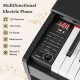 88-key weighted keyboard in black with control panel, featuring 128 rhythms and tones for versatile music creation.