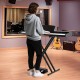 88-key keyboard piano set with adjustable stand, featuring dual speakers and removable music stand for versatile use.