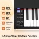 88-key keyboard piano set with adjustable stand, featuring 800 timbres, dual speakers, and record & replay functions.