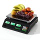 Digital commercial food scale with fruits, 88 lb capacity, dual LCD displays, and removable stainless steel platform.