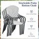 Set of 4 stackable patio rattan dining chairs with armrests, made of weather-resistant PE rattan for outdoor use.