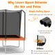 Rectangular trampoline with safety enclosure net, orange color, featuring curved poles and thick foam padding for.