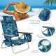 Folding beach chair with 5-position adjustable backrest, waterproof PVC, and ergonomic armrest for outdoor relaxation.