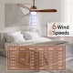 52-inch reversible ceiling fan in brown with LED light, remote control, and 6 wind speeds for year-round comfort.