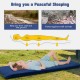 Self-inflating blue foam sleeping cot with moisture-resistant fabric, providing comfort and warmth for outdoor use.