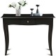 Front view of a modern console table in black with a spacious top and a storage drawer, ideal for living room decor.