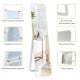 Full-length frameless floor mirror with solid wood frame, U-shaped bracket, and explosion-proof glass for safe use.