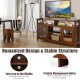 58" brown TV stand with 2 cabinets, open shelves, and cable management holes, perfect for living room organization.