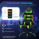 Adjustable swivel gaming chair in green with RGB LED lights, ergonomic design, and remote control for enhanced comfort.