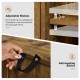Adjustable shelf detail of rustic brown buffet kitchen storage cupboard with anti-toppling device for safety.