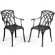 Set of two durable aluminum dining chairs with armrests, featuring a modern design for outdoor use on balconies or.