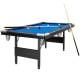 6 feet foldable billiard pool table with blue felt, showcasing electroplated corners and sturdy cotton netting for.