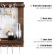 Wall mounted jewelry rack made of pine wood with removable bracelet rod, featuring metal hooks and open shelf for.