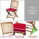 Cushioned folding chair made of solid acacia wood with ergonomic design and triangular framing for outdoor use.