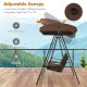 3-seat outdoor porch swing with adjustable canopy, coffee cushions, and sturdy steel frame for backyard relaxation.