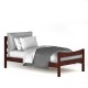 Twin size walnut platform bed frame with solid wood construction, slat support, and elegant design for compact spaces.