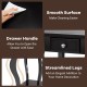 2-tier black end table with drawer and shelf, featuring streamlined legs and smooth surface for easy cleaning and.
