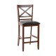Wooden bar stool with PU leather seat, 25-inch height, ergonomic backrest, ideal for kitchen or dining room use.