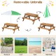 Kids outdoor picnic table with removable green umbrella, made of fir wood, suitable for sand and water play.
