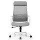 Adjustable gray mesh office chair with heating support headrest and lumbar cushion for optimal comfort and ventilation.