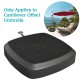 Patio cantilever offset umbrella base with wheels, made of durable materials, for stability in outdoor settings.