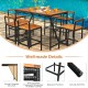 7-piece acacia wood patio bar set with umbrella hole, featuring sturdy steel frame and comfortable bar stools for.