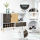 Mid-century buffet sideboard with wine rack, adjustable shelf, and smooth metal slide, ideal for dining room storage.