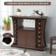 Rolling buffet sideboard in walnut with 12-bottle wine rack, wine glass holders, and 5 casters for easy mobility.