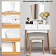 Makeup vanity set featuring a unique shape mirror, six drawers, and a solid stool for comfortable seating and modern.