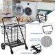 Heavy duty black folding utility shopping cart with spacious baskets, durable steel frame, and 360° swivel wheels for.