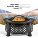 Outdoor fire pit with high-temp resistant mesh cover, perfect for backyard BBQs and gatherings, featuring a steel frame.