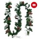 9-foot pre-lit artificial Christmas garland with pinecones, silver ornaments, and 50 warm white LED lights for festive.