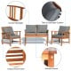 Wooden patio furniture set featuring acacia wood frame, thick cushions, and curved handrails, perfect for outdoor.