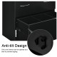 Close-up of the anti-tilt design of a black 2-drawer file cabinet, ensuring safety by allowing only one drawer to open.