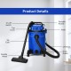 Blue 3 in 1 wet dry vacuum cleaner with 6.6-gallon tank, 1200W motor, and flexible wheels for easy maneuverability.