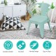 Stackable green steel armchair for kids, featuring ergonomic backrest and rubber feet caps for floor protection.