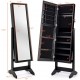 Full-length black jewelry cabinet stand mirror with large storage, featuring 108 earring slots and 98 ring slots.