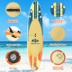 Inflatable stand-up paddle board with non-slip EVA deck, removable fins, and convenient carry handle for water.