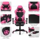 Close-up of the pink PU leather gaming chair's 3-inch thick cushion and ergonomic design for enhanced comfort during.
