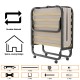 Folding rollaway bed with memory foam mattress, durable metal frame, and 360° wheels for easy mobility and storage.