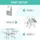 Foldable outdoor BBQ table showing fast setup steps with a sturdy steel frame and heat-resistant aluminum countertop.