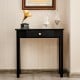 Small black console table showcasing a sleek design with a spacious top and practical drawer, perfect for entryways or.