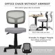 Armless gray office chair with height adjustment and breathable mesh, ideal for home office and space-saving.