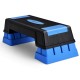 Adjustable blue aerobic stepper trainer with textured surface and anti-slip foot pads for safe workouts at home or gym.