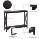 Dark brown 2-tier console table with X-shaped design and rounded corners, ideal for living rooms and entryways.