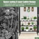 Three-tier metal plant stand showcasing potted plants, made of durable steel for outdoor or indoor decorative use.