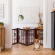 Lightweight 30-inch folding wood pet gate in cherry finish, designed for versatility and easy transport between spaces.