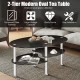 Elegant black tempered glass oval coffee table with two bottom shelves for extra storage, perfect for living room use.