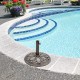Round 23-lbs umbrella base stand in classic bronze, featuring a petal pattern, ideal for patio and poolside use.