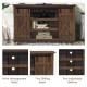 Sliding barn TV stand in brown with sliding doors, accommodates TVs up to 60", features cable management for a tidy.